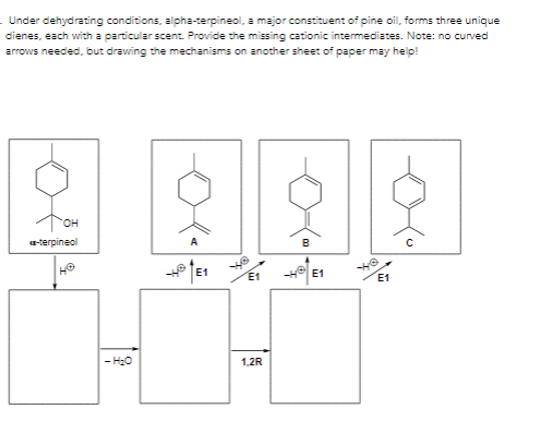 - Under dehydrating conditions, alpha-terpineol, a major constituent of pine oil, forms three unique dienes, each with a part