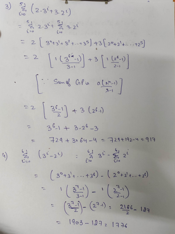 (2.3°+3.29) izo 2.31+ & 3.21 izo W W - 2 - 2 2 [ 343+ 32 +.--+35) +3[ 20+214... - +23) [(3 (45) Sum of GP is a loh, (331)