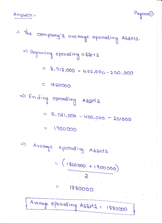 PagenoO Anşlen- J, The companyâ ave siage opematimg Asgets. Begimning opeoiat ing a §ãet§ = 2,512,000 - 402,00 -250,000 1860