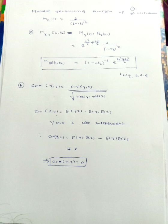 Moment generating function of x² distinction Mxit I (1-26, 12 - @ Myiz Chika) = My(t) Malta) (1-24?! | MARLE, 6) = (1-2+₂)+ e