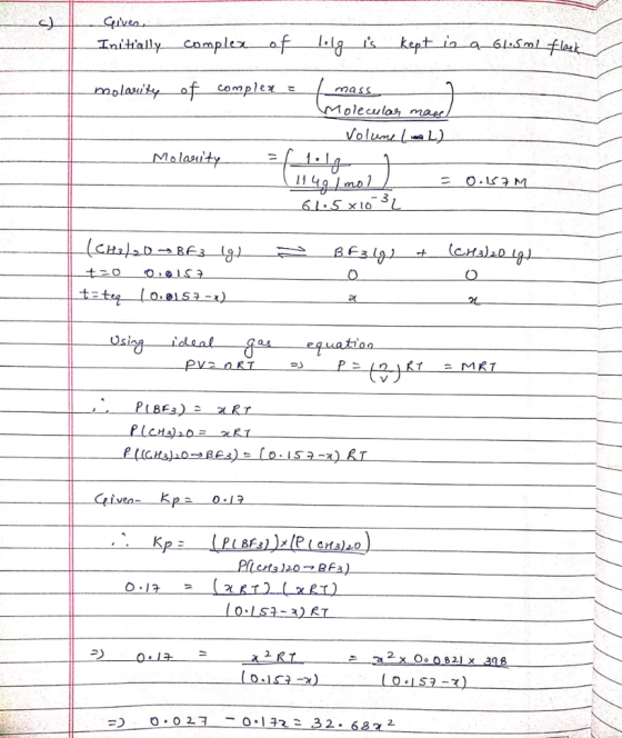 kept in a 6lSmlflak Initally complexaf molauity of complex mass Moleculos may VolumelL) Molauity 4gLmo) 61.5 x10 SL O.L M BE3