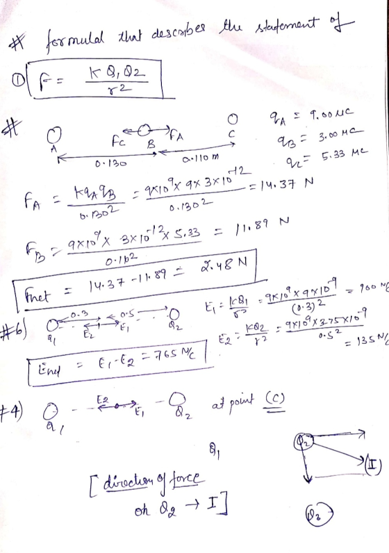 # formula that describes the statement of OF= KO,02 82 qA = 9.00uc # де, fc q3= 3.00 Ma &- 5.33 Me 0130 Q.10 m 2 #6 E14.37 N