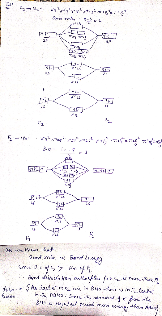 SURREAL C₂ e 6s2g+15²625² 252, 522² 72B² Bond order = 8-4 = 2 11 e th Tue 7217 6 25 1722 ดิ์ ย 1L 6 s Paris 02 F => 1&2 61326