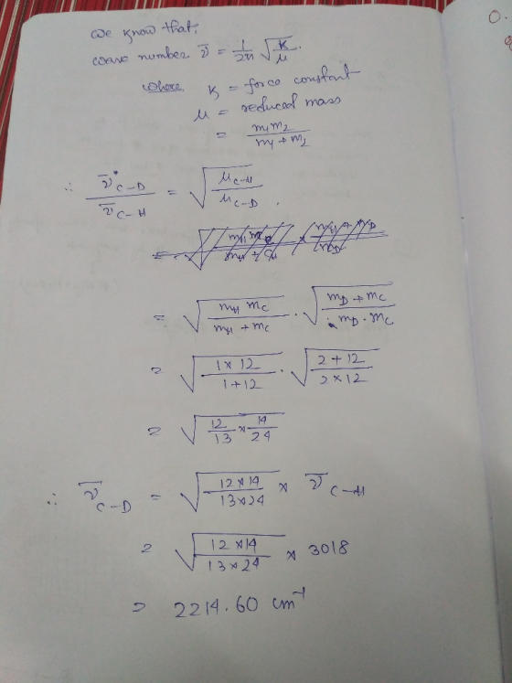 we know that wave number 2 = 1 4 SK 20 vu whore, ka force constant us reduced mass mim2 myt my Mendo MED 26-H me 4 my mc my m
