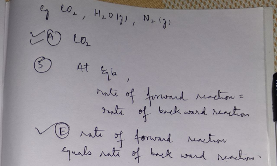 lg co2, H₂O1g), Nig, C Ca At qe rate of forward reaction = date of backward reaction rate of forward reaction equals rate of