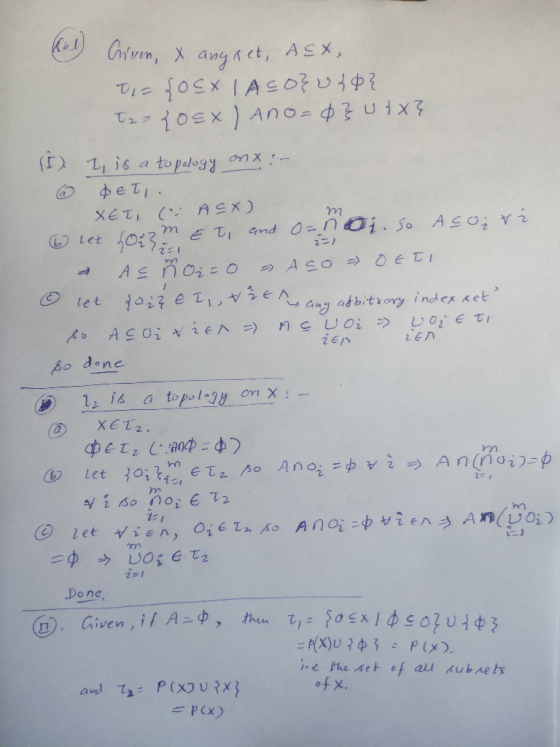 Xét ( CK ) 2=1 ZEN ZEN Kul) Ciren, x angret, AEX, T2= {05X 1 Aco} N 463 Too Yoox) Ano=0} U {X} (i) I, is a topology anxi- det