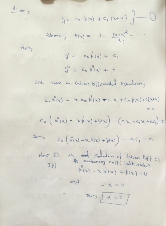 doty ya co Ace) +9 (2+ a) 1-0 where, p(x) 1 - (x + a)? Nowa ce co pix) ta y co ple) These in Griven differential Equation, U