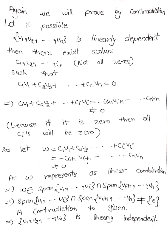 we will prove by contradiction Again Let it possible {vinuga then there Calan such GY+Cquat - guns is linearly dependent enis