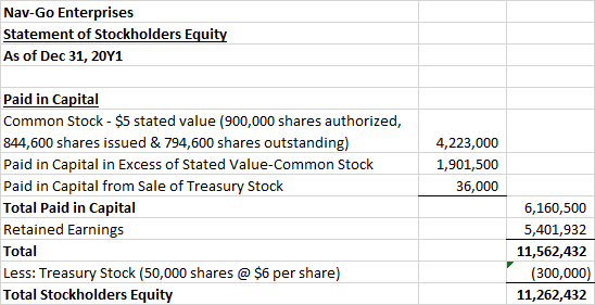 Nav-Go Enterprises Statement of Stockholders Equity As of Dec 31, 20Y1 4,223,000 1,901,500 36,000 Paid in Capital Common Stoc