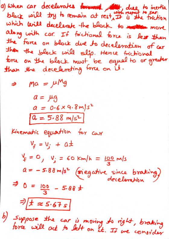a) When can decelerates formed at due to inertia block will try to remain at rest, It is the friction which will decelerate t
