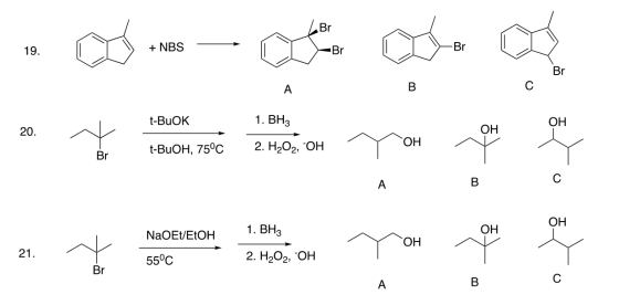 + do - 19. + NBS - Br | A t-BuOK 1. BH3 OH 20. OH t-BuOH, 750c 2. HO, OH NaOEt/EtOH | 1. BH3 2. H₂O, OH OH 2. 550c | B.
