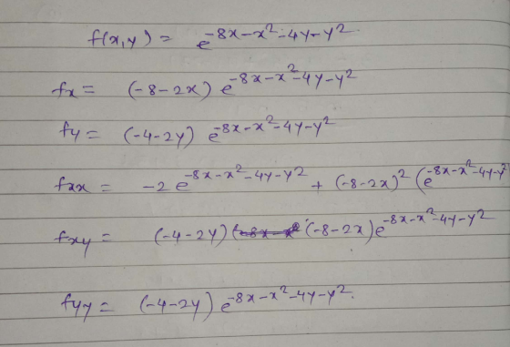 flar,y) = -82-x²=440 42 fx = (-8-2x) e 8x - x -44-42 fy = (-4-2y) 8x - x ²44-72 fax = -2 8x-x²_44-Y2 + (-8-2x)2 (= 8x -2 2-4-