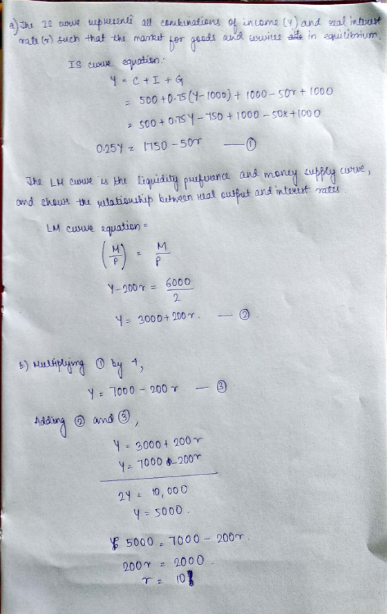 June 10 cute wwwns ad cube masion of income (y) and mal intest mate (or) such that the mastest Lor goods and wine in equilibr