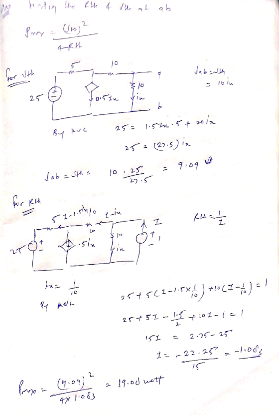 finding the Rth 4 ush at ab Proy (H)2 arth for uth طلال: طاها 101 Poste 25 Vin 9 kuc By 252 1.514.5+ 20 + 20 ix 25 = (22.5) i