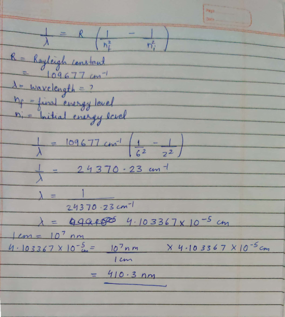 R = Rayleigh constant - 109677 cm - wavelength = ? the final energy level ni - Initial energy level +- 109677.com lo - 24370