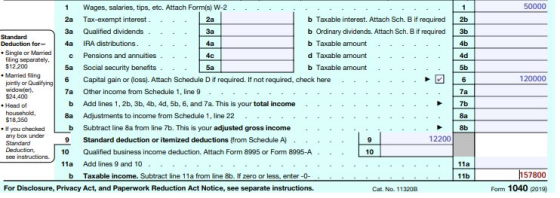 1 50000 2b 3b 4b 4d 5b 6 120000 7a 1 Wages, salaries, tips, etc. Attach Form(s) W-2 2a Tax-exempt interest 2a b Taxable inter