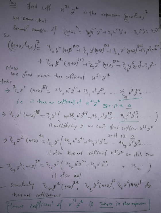 Ans 31 xブ inthe epm sion (a we Know that BinemiExongiun h-r So 8xS 8x6 @*7 - t 4 gx2 C4 Now each thar oflicen 31 we toke S 6
