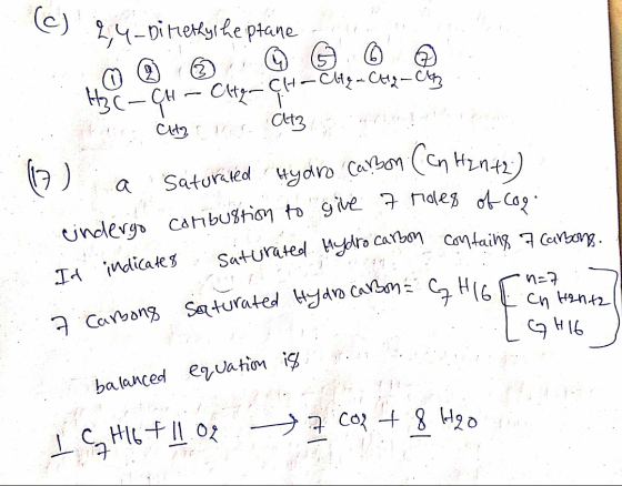 (c) 2,4-Di Merkys he prane H3C-CH-CH-CH-CH₂ - CH2 - City Haitian City CH3 other (7) a saturated Hydro Carbon (cn Hin+2) under