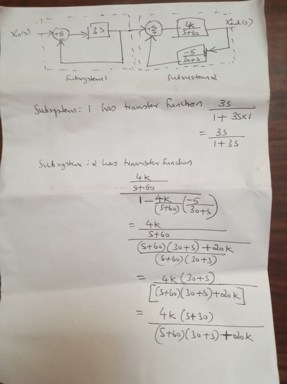 5 tots Subsystem! subsystema Subsystem: I has transfer funchon 35 1+ 35x1 = 35 It35 Subsystem -2 has travister finchon 4k sti