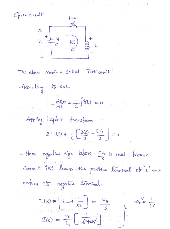 Given circuit XY The above circcutis called Tank circuit, un SL) According to KVL ... Ldlift + 4 fic co. Appling Laplace tran