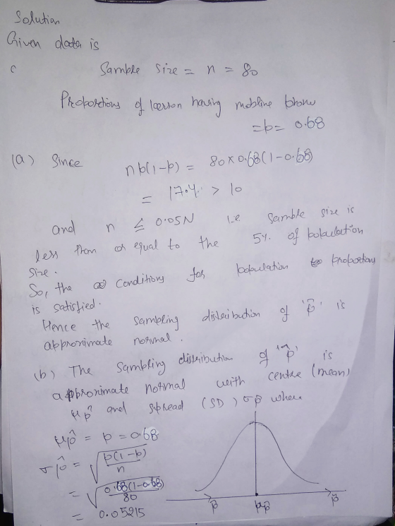 solution Given data is C Samble Size = n=80 Proportions of lerson hausing mobline brone (a) since lie n sambling =6= 0.68 n6l