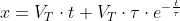 x=V_{T}\cdot t+V_{T}\cdot \tau \cdot e^{-\frac{t }{\tau }}=2.80\frac{m}{s}\cdot 0.87s+2.80\frac{m}{s}\cdot 0.29s\cdot e^{-\frac{0.87 }{ 0.29s}}=2.44m\dotplus 16.31m=18.75m