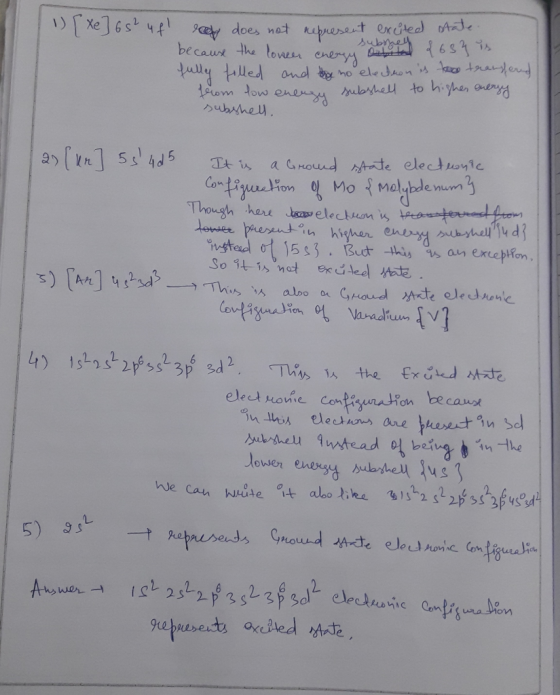 1 Xe 65² uf r does not represent excited state because the loweer energy subsney & 657 is Debita fully filled and they no el
