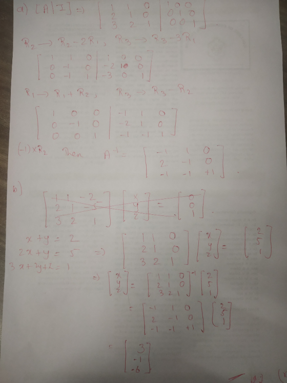 a) LA 33-3R, 2 10 -3 R2 2. Then 2. - 1 32 x ty = 2 2x+y= 5 32+2y42=) 2 1 -) 32 :- 2. 2 1 321J 2.