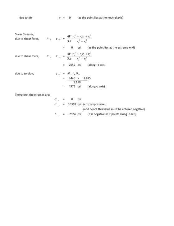 due to Mx (as the point lies at the neutral axis) C Shear Stresses, due to shear force, P 3A 0 (as the point lies at the extr