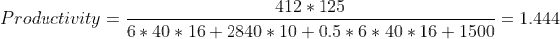 412 125 Productivity 1.444 6 40 16 2840 10 0.5 6 40 * 16 1500