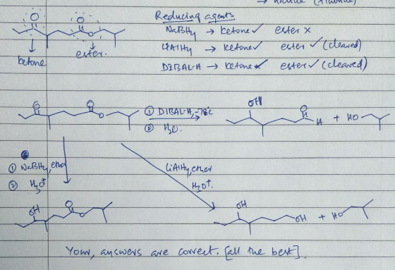 nauwe Iwonu) Reducing agents Nabity → ketone Lality ketoner DIBALA Ketone ester x ester cleared) esterſ (cleared) ketone OH t
