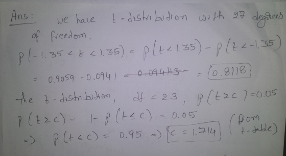 Ans we have of freedom PLEZ135)-plt35 1.35 35) 0.9059 -0,094 0D94H3- D.8118 1 he -distabihen dt 23 (E2)TREE c) PCtec) 0.95 0.