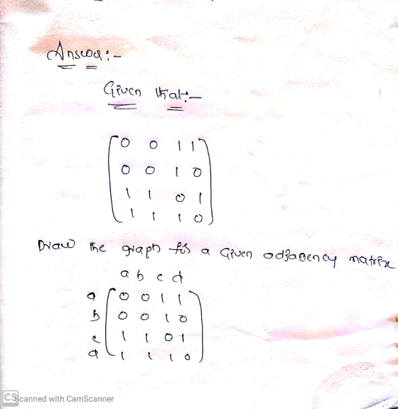 Anscoa : - Given that ro ou lo o 10 Draw the graph for a given odlagency marie да, с rooli blooto elli 01 ا ه ا و ا CSscanned