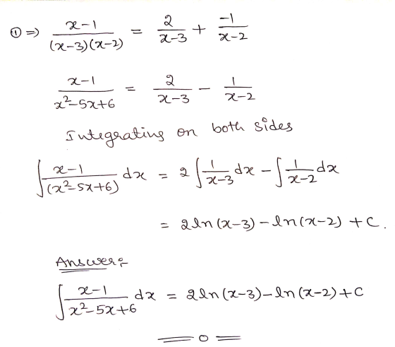 . R-1 ) 2. + 3 X 2 (x-3)(2) & ( 츠 권3 2-2 I 로 Satd both sides Integrating on da 시금은 쳐에 (2Sx+6) R-) = gln (A-3) - An가 +C. Answe