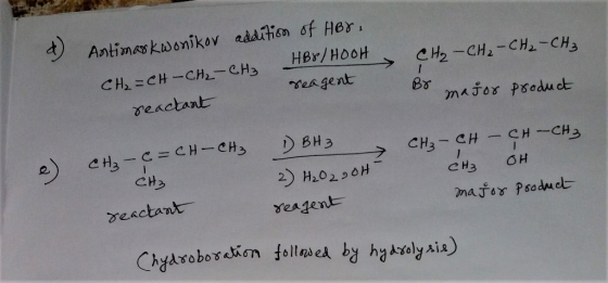CH2 = CH-CH2-CH3 vengent veactanb )BH3 CH3-C=CH-CH3 e) CH> CH3 OH reactant rexgent