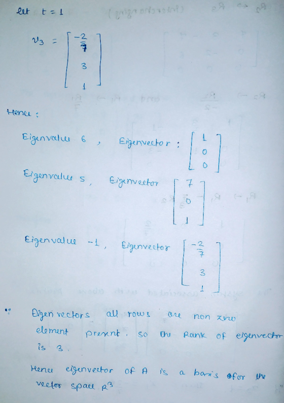 let t = 1 ( 23 - 1 Hence Eigenvalus 6 2 Eigenvector: Log Eigenvalues Eigenvector Eigenvalue -1, Eigenvector -4 non zero Eigen