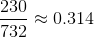 \frac{230}{732} \approx 0.314