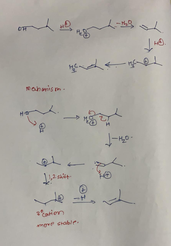 OF HOMO -the herche heel mechanism. J-tho- لی ہے تو 1 1,2 shift. Ho 3 cation more stable,