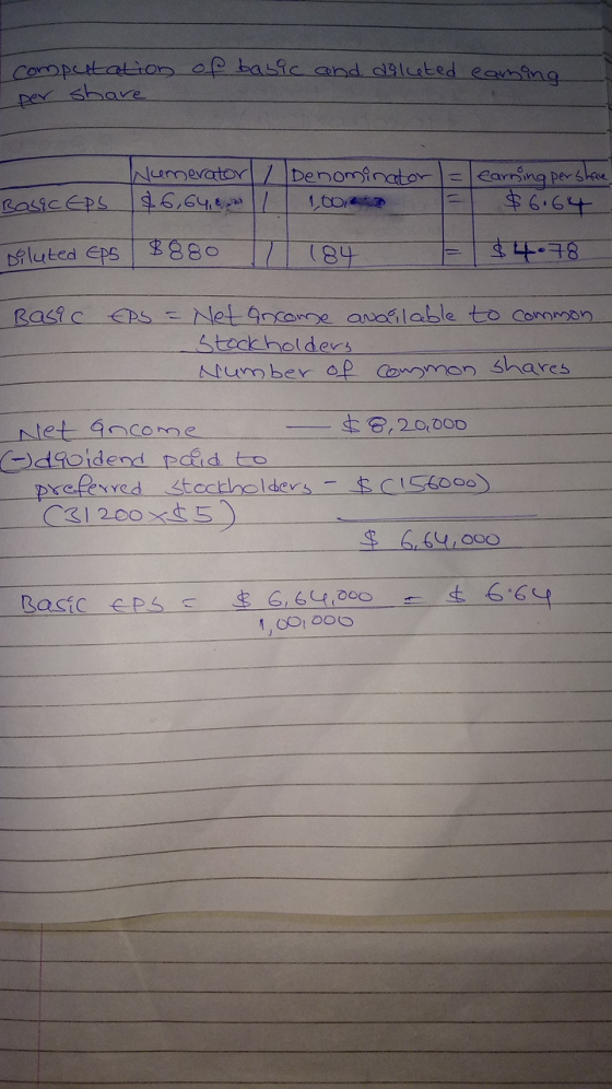 Conopettatio0 0p basi and d9luted eamfng share per INumerator/Denominator earrsing perskae 6.64 6,648 L00 RasicEpS Dfluted Ep
