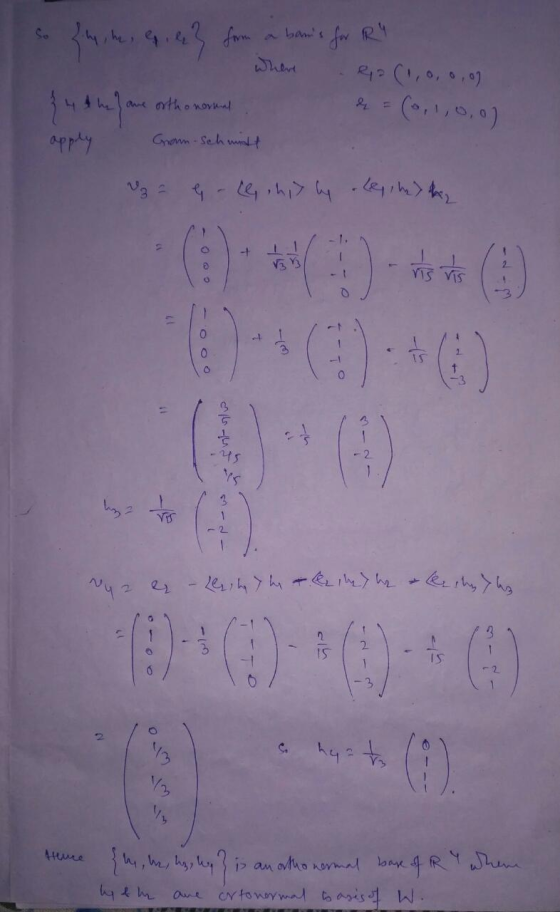 form a bams for R wyshe goe? 2440 Rye (1,0,0,99 the are orthonormal 24 = (0,1,0,0) Groun - Schundt e-Le, hiyly Les he he 2