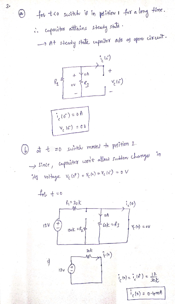 h for tso switch is in position for a long time. i capacitor attains steady state. - At steady state capacitor auto ay open c