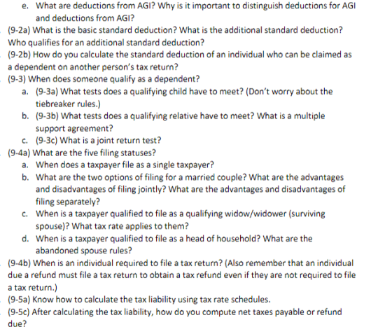 e. What are deductions from AGI? Why is it important to distinguish deductions for AGI and deductions from AGI? (9-2a) What i