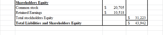 Shareholders Equity Common stock Retained Earnings Total stockholders Equity Total Liabilities and Shareholders Equity S S 20