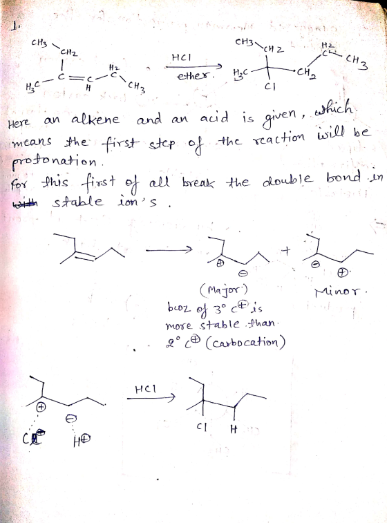 сизи , . . — сна нс1 ether. H₂CT CH, HC- CI Here an alkene and an acid is given to means the first step of the reaction proto