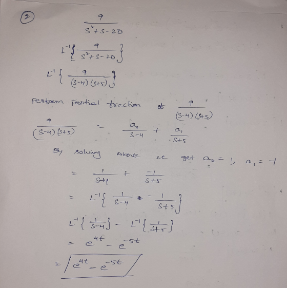 2 20 - کی 4 s+S - 20 ه ۹ (3-1) (SES) Perform partial traction له (يو (ہدی) (S) (45) S - Sts By solving Above عم get a = a, =