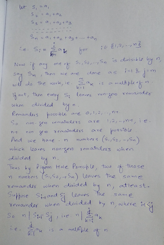 let O! ka sza, S2 = a, raz S3= a + a2 +93 --------- Sn-a, tazt azt. tan 1.e. Si= at for it & 1, 2, – „s} Now if any one of S.