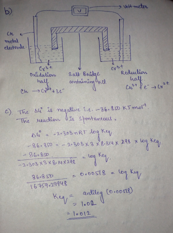Voltmeter crt metal electrode. T! ! ! 11 T! Tii! ! Grat Cr3+ Oxidation hall C++36- Salt Bridge containing kel Reduction half.