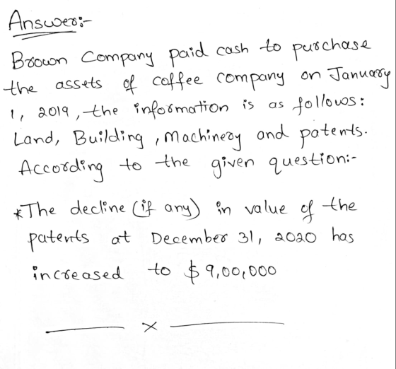 U Answer: Brown company paid cash to purchase the assets of coffee company on January 1, 2019, the information is as follows:
