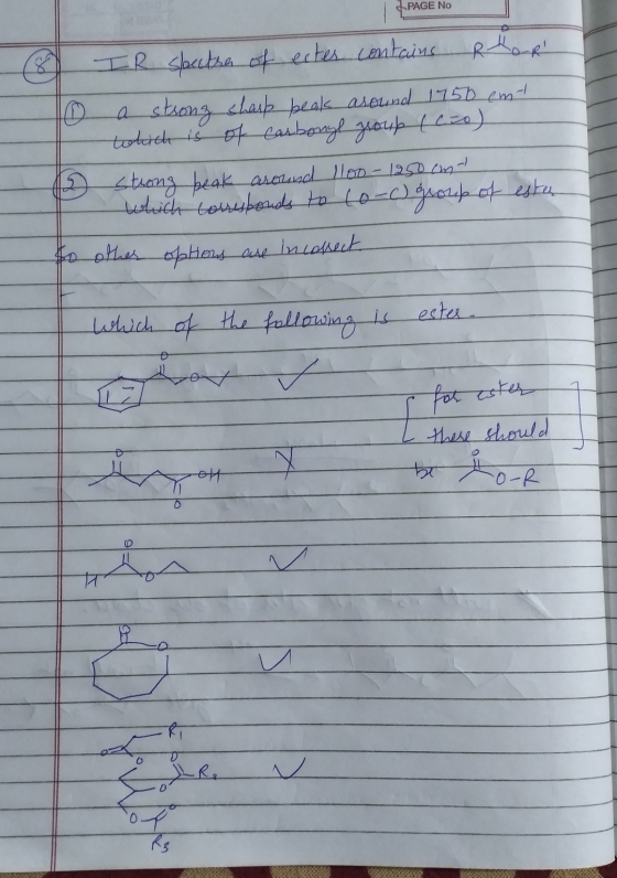 PAGE No & I IR Slacctra of extes contains Ruthor a strong sharp peak around 1750 emt which is of carbonyl group (cco) Strong