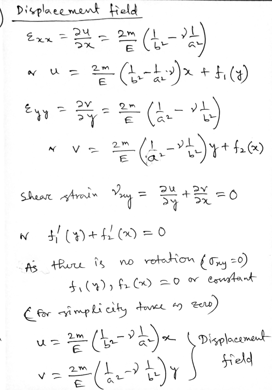 Displacement field Exx = 24 h = ? wu z prie ato du») x + 5: () “Van -Pt) y + f262) Sheare strain Bang = ent=0 w ti (4) + fé (